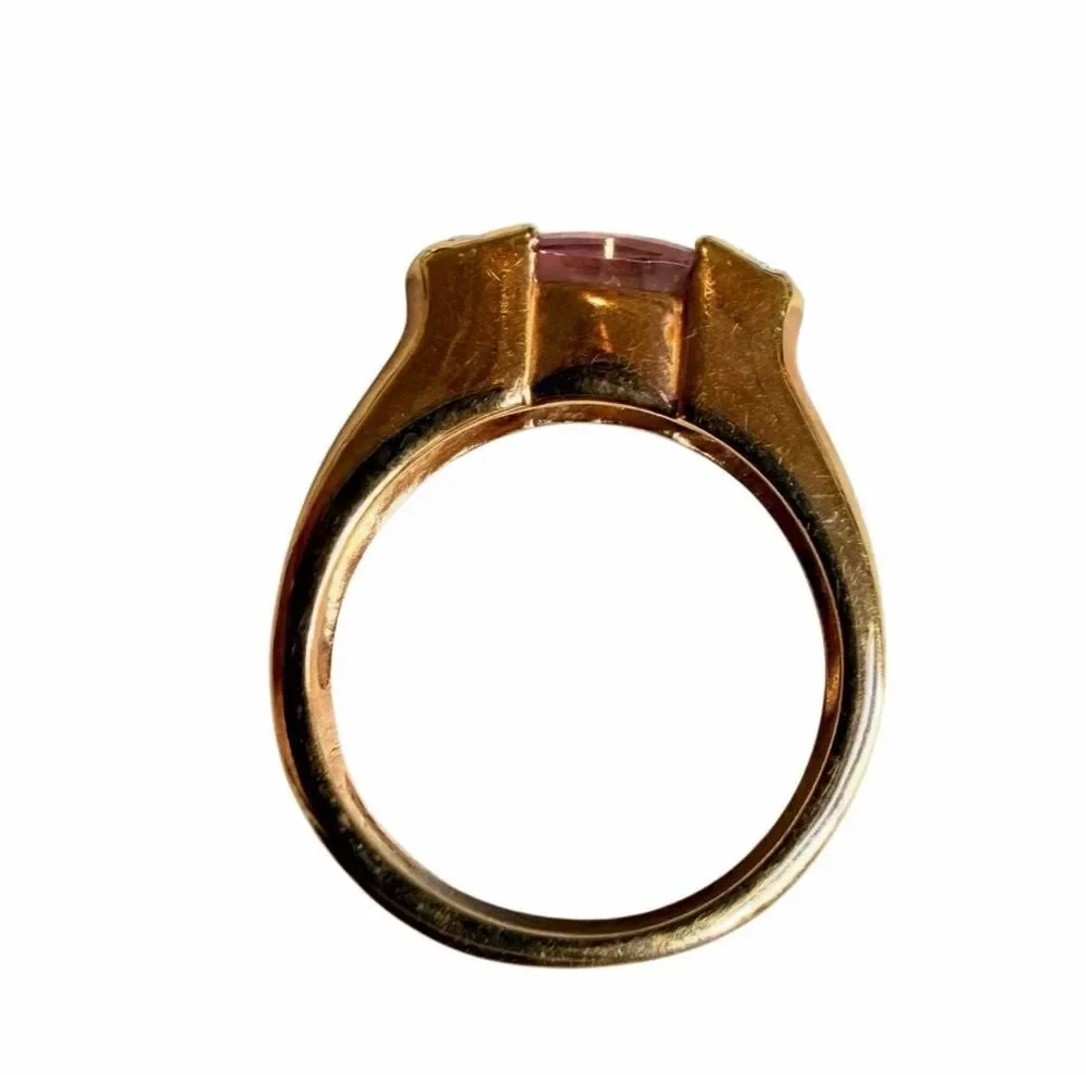 Gold Tone Pink Oval Statement Ring with Clear Accent Stones